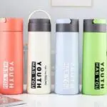 Glass Material Water Bottle with Plastic Cover Coated and Hanging Handle