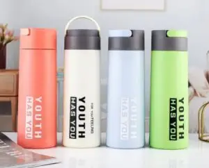 Glass Material Water Bottle with Plastic Cover Coated and Hanging Handle