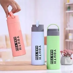 Glass Material Water Bottle with Plastic Cover Coated and Hanging Handle